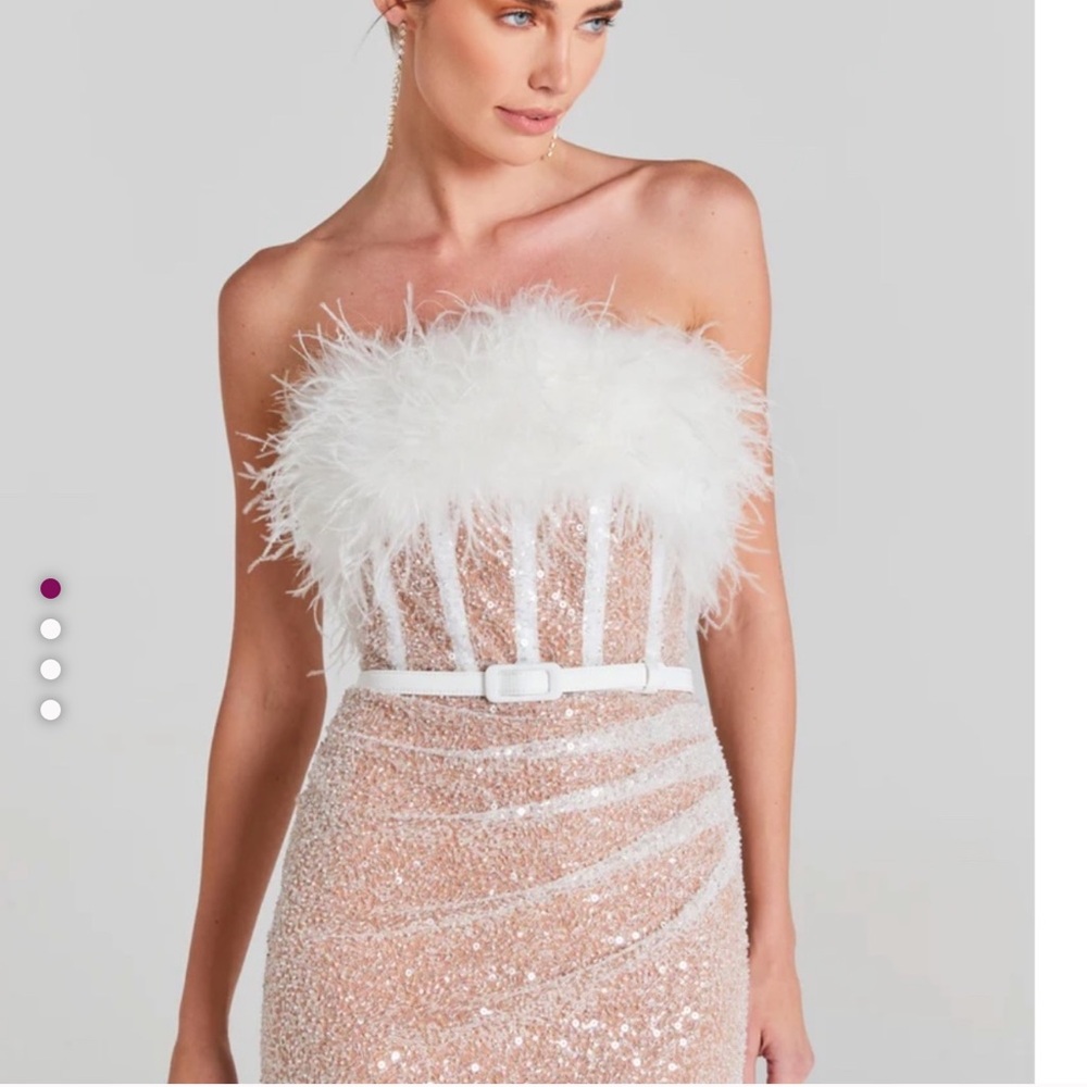 Nadine Merabi White Feather Dress - LUCIE